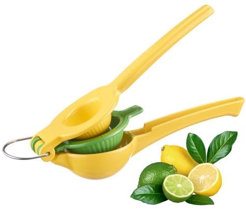 Westmark Zitruspresse 2 in 1 – Effizientes Entsaften mit der praktischen Handpresse, ideal für Cocktails mit Limettensaft oder eine heiße Zitrone – Aluminium, Gelb/Grün