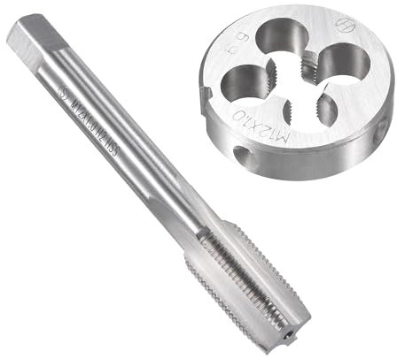Unifizz Ensemble de tarauds et filières métriques M12 x 1 mm, tarauds à vis avec matrice de filetage rond, kit de tarauds et filières pour réparation de filetage de vis d'écrou, boulon