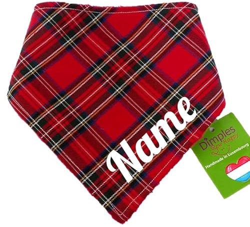 Dimples Hundehalstuch personalisierbar - Halstuch mit Hundename - Wunschtext selbst gestalten - Hunde Besitzer Geschenk - Handgemachtes Hunde Accessoire - auch für Katzen geeignet - personalisiert