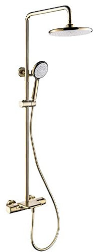 Duschkopf – PE-Duscharmatur-System-Mischer-Set, gebürstetes Gold, Badezimmer-Duschsystem mit 25,4 cm Regenduschkopf, Thermoskanne, Badewannen-Duschmischer, Regenduschkopf, quadrati
