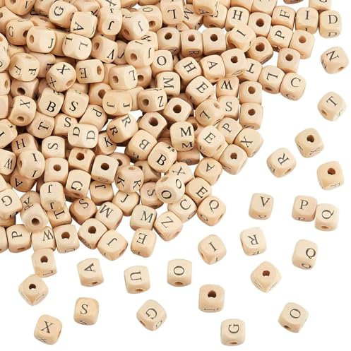 OQKAHIV 100 Pezzi di Perline in Legno con Lettere Inglesi da 10x10mm, Quadrati di Legno Inglese per Braccialetti e Gioielli Fatti a Mano, per lo Studio Educativo dei Bambini (Lettere Casuali)