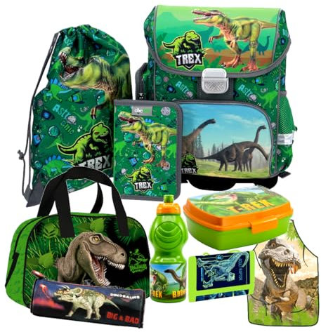 Dinosaurier Dino T-Rex 9 Teile Set SCHULRANZEN Ranzen Federmappe TORNISTER Rucksack mit Sticker-von-Kids4shop Tasche ma