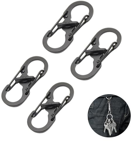 4-Pack S Carabiner Keyring Clip - Mini Stainless Steel Double Clip Hook S Ring Locking Carabiner for Outdoor Hiking, Fishing, Camping