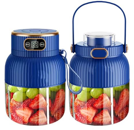 2024 - Exprimidor portátil multifuncional con pantalla digital, licuadora pequeña de cocina, licuadora portátil recargable por USB, batido personal, portátil de 600 ml para batidos