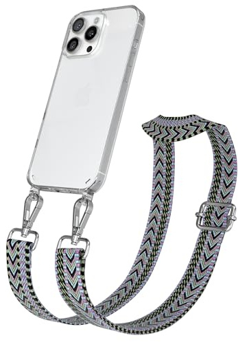 EAZY CASE Handykette - Verstellbares Taschenband kompatibel mit iPhone 16 Pro Max, Schulterriemen, Handykordel mit Silikon Hülle, Umhängetasche, Lila Grün Silber
