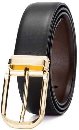 Ousenweiya Herren-Gürtel, Leder, wendbar, 3,2 cm, Schwarz