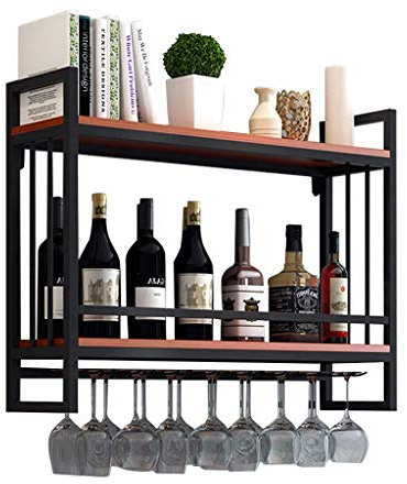 TATITZRO Portabottiglie da Parete in Legno e Metallo | Portabicchieri da Vino sospeso | Portabottiglie con portabicchieri | Portabottiglie da Vino sospeso | unità di stoccaggio in Legno per