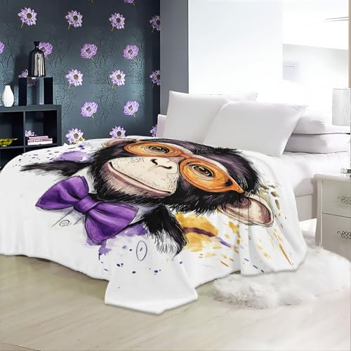 Kuscheldecke Aquarellspritzer von Affen Fleecedecke 220 x 240 cm Weiche Flauschig Babydecke Warme Kuschelig Sofadecke für Mädchen Junge, Geschenke Passend zu Allen Jahreszeiten Farbe