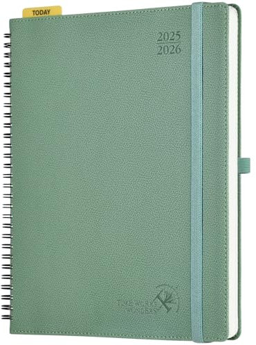 POPRUN Kalender 2025 2026 Horizontale Wochenplaner (Aug.2025-Dez.2026) – Ringbuch mit Softcover, ca. A4 (21.8x26,4 cm),17-Monate-Terminplaner 1 Woche 2 Seite, Mitternachtsgrün