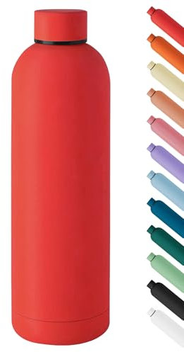 Borraccia Termica Grande 1 Litro Bottiglia Acciaio Inox Inossidabile Doppio Strato 1000 Ml Tappo Antigoccia Doppia Camera Bevande Calde Fredde Termos Sistema Sottovuoto -(Rosso)