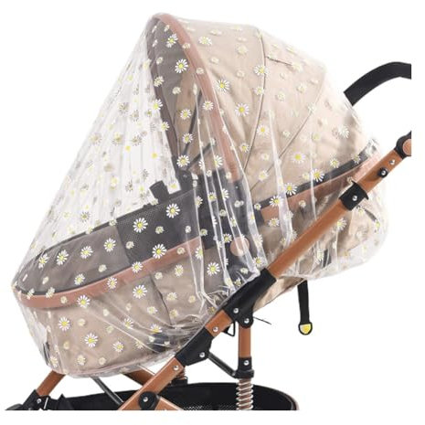 Wisafory Moskitonetz Kinderwagen Baby Insektenschutz Kinder Mückennetz Universal Mückennetz für Tragesitz Stubenwagen Babyautositz Fliegennetz für Jogger, Autositz Weißes Gänseblümchen