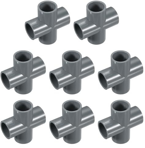 sourcing map Lot de 8 raccords en PVC à 4 voies en PVC de 2,5 cm et 2 cm - Coude en PVC - Raccords de tuyaux en PVC - Connecteur d'angle pour meubles - Pour structure de support de jardin - Gris