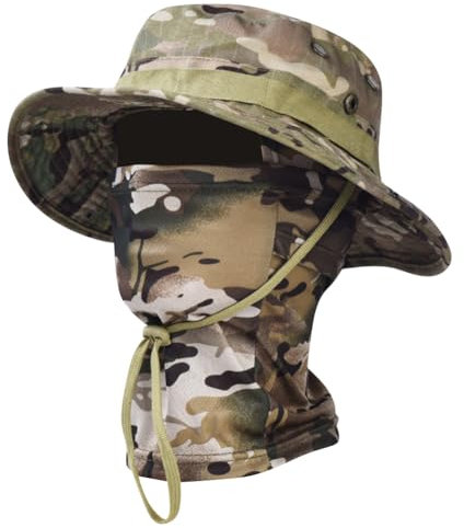 Besforta Camo Boonie Sonnenhut mit Balaclava Gesichtsmaske UV-Schutz Fischerei Hut Eimer Hut für Jagd Wandern Militärische Taktische Safari