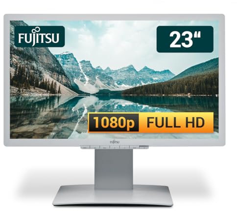 Fujitsu Display B23T-7 LED 23 Zoll Business Computer Monitor, Desktop Gaming Monitor, Full HD (VGA - DisplayPort - DVI - Lautsprecher - USB-HUB - VESA), PC Bildschirm, weiß (Generalüberholt)