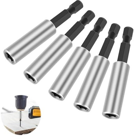 5 Stück Bithalter, Hochwertiger Bithalter Magnetisch, Schnellwechsel Bit Verlängerung 1/4, Bithalter-Set 60mm aus Edelstahl Starke Bithalter Magnetisch, Bohrerbitbefestigung