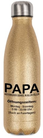 Papa kostenloser Service in allen Fällen - Flasche | Trinkflasche 750ml | Thermoskanne | Thermoflasche mit Glitzer | Edelstahl Trinkflasche | Geschenke für Papa | Vatertag | Gold