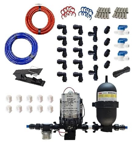 Water System Plumbing Kit - Large - 12V 7L 20 PSI Two Outlet Plumbing Bundle - For Campervans Motorhomes Fiamma Accumulator Expansion Tank A20 Filter