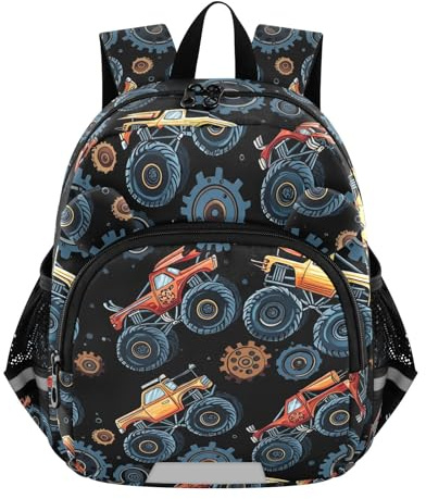 CHIFIGNO Rucksack für Kleinkinder, Jungen, Mädchen, bunte Monster-Trucks, Mini-Rucksack für Vorschule, Kindergarten