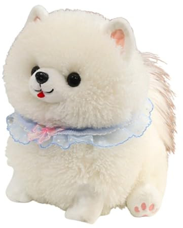 champracer Soft Pomeranian Hund Kuscheltier, süßes weiches Plüsch-Spielzeug,realistisches Pommern Plüsch schönes Tier niedliche und weiche Geschenke Hund,für gemütliches Spielen (25Cm,White)