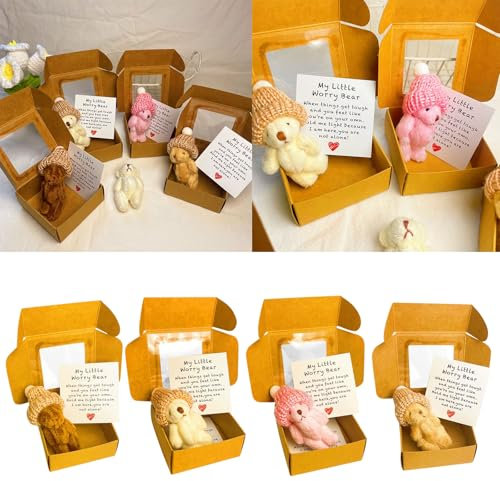 Rubu22a 4PC Kleiner Bär in Schachtel, Handgefertigter Mini-Plüschbär mit inspirierender Karte, Mitgefühlsgeschenk für Weihnachten, Valentinstag und Muttertag (4pc)