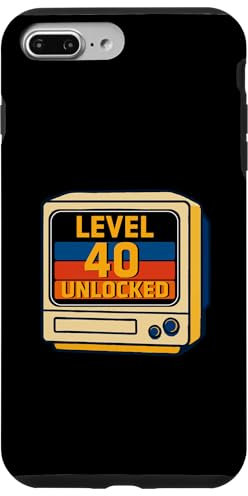 40th Birthday Level 40 Unlocked Funny Retro TV Theme Case for iPhone 7 Plus/8 Plus