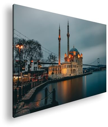 Farbenhorizont Leinwandbild Moschee am Bosporus – stille Eleganz im Abendlicht Format: 120x80cm XXL Wandbild auf Keilrahmen/Kunstdruck/Bild Wohnzimmer Dekoration