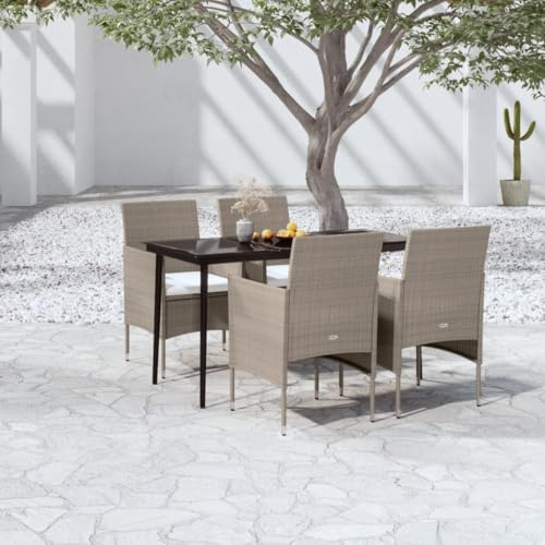 Teenpull 5-TLG. Garten-Essgruppe Beige Schwarz, PE-Rattan Outdoor Möbel Set mit 4 Stühlen und Tisch, Wasserdicht, für Terrasse, Balkon, Veranda