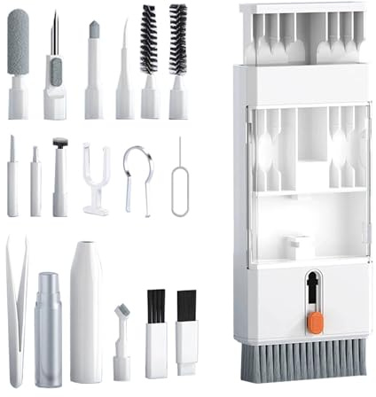 Kit de Nettoyage Multifonction 22 en 1 pour Ordinateur Portable, Extracteur de Clavier avec Stylo de Nettoyage, Outil de Dépoussiérage pour Casques Bluetooth, écrans D'ordinateur et Appareils, Blanc