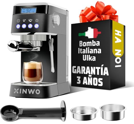 XINWO Hanoi | Cafetera Espresso 20 Bar 1.2L con Bomba Italiana ULKA | Vaporizador y Espumador Integrados | Portafiltros Doble | 20 Bar de presión | Depósito 1.2L Extraíble | Calentamiento Rápido