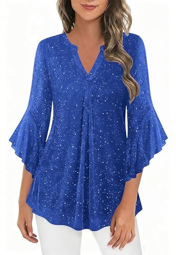 Bluse Damen Glitzer Oberteile Silvester Outfit Pailletten Blusenrock V Ausschnitt Tunika Festliche Blusen Zur Hochzeit Party Oberteil Glitzershirt Karneval Langarmshirt Damenblusen Glitzeroberteil