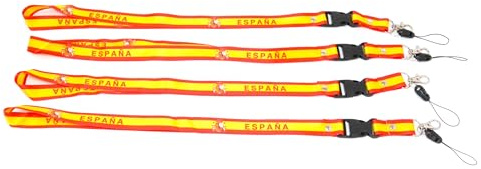 Genérico 4 x Cordón Llavero España con Bandera Española y Escudo, Rojo y Amarillo, 4 Unidades 60cm
