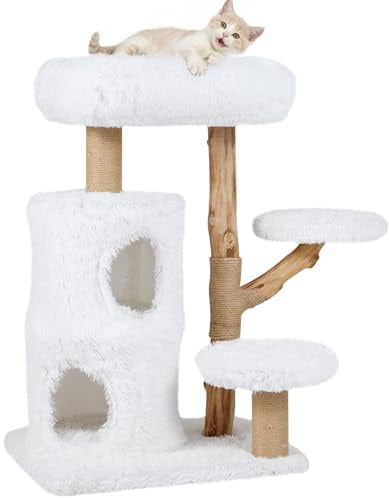SOARS Kratzbaum Holz, 93 cm Katzenbaum mit Höhlen, großer Liegefläche, Plattformen und Kratzpfosten, Katzenkratzbaum klein stabil, Kletterbaum für Katzen, Katzenmöbel