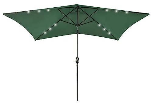 Mokuyary Parasol avec LED et mât en acier, vert, 2 x 3 m, parasol, balcon, parasol, plage, pour balcon, jardin et terrasse