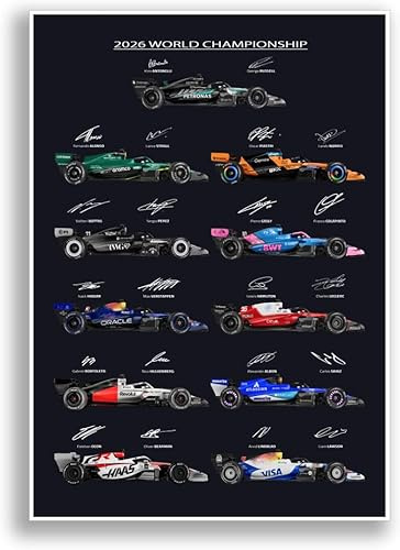 LJW Prints 2026 Formel 1 Teams and Drivers signiertes Autogramm-Poster für F1 Racing Fans A4 Plakate Poster