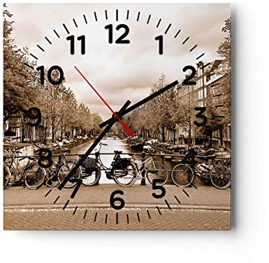 Modern Wanduhr Kanal Fahrräder Amsterdam Zentrum 30x30cm Quadrat Klein Wand Uhr Glas Analog Zimmeruhren Küche Büro Wohnzimmer Glasuhr Wall Clock Dekoration Design Küchenuhr C4AC30x30-2971