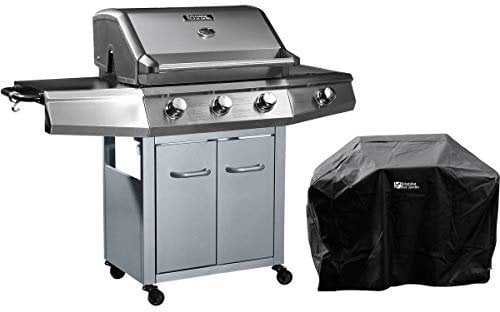 Habitat et Jardin Barbecue a Gas Bingo 4 - 4 Piastre di Cui 1 Laterale - 14kW + Fodera di Protezione- Argento