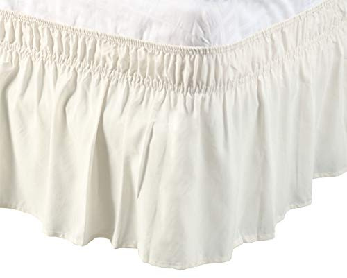 PiccoCasa Cache-sommier élastique à Volants en Microfibre brossée avec Volants de 38 cm (très Grand lit, Beige)
