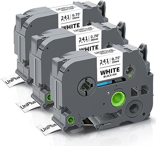 UniPlus 3 Kompatible Schriftband Ersatz für Brother Tze-241 Tze241 18mm Schwarz auf Weiß für Brother PT-D400 PT-D600 PT-P700 PT-P750W PT-D450 PT-1830 PT-550 PT-E550W PT-2730 PT-P710BT PT-9600 PT-P900W