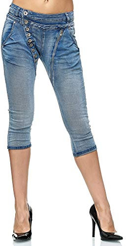 Elara 3/4 Jeans Donna Stretti Vita Alta Capri Chunkyrayan Blu C9362K Blue-42 (XL)