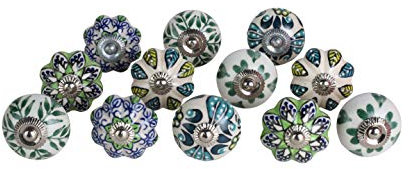 Set of 12 Garden Green Ceramic Drawer Knobs Tomato & Melon Knobs Diameter 1.55 & 1.6 Cupboard Glass Door Knobs Dresser Wardrobe and Drawer Pull by Perilla Home (Green)