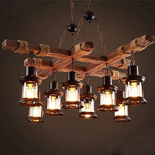 AHQX Pendelleuchte Vintage Kronleuchter Retro Hängeleuchte Holz Metall Hängelampe Schwarz Höhenverstellbar Leuchtmittel E27 Industrial Deckenleuchte Für Esszimmer Wohnzimmer Küche Café Pendellampe …