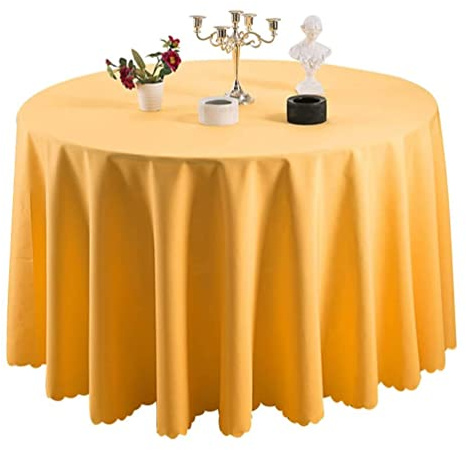 IFIKK Rund Tischdecke, Tischdecke Abwaschbar, Wasserabweisend Tischtuch, Table Cloth, Tafeldecke mit Saum, Tischtücher Fleckschutz Pflegeleicht Abwaschbar (Rund: 160cm, Golden)