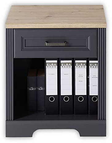 Stella Trading JASMIN Rollcontainer Schreibtisch in Graphit, Artisan Eiche Optik - Mobiler Büroschrank mit Fach und Schublade - Landhausstil Büromöbel Komplettset - 54 x 62 x 39 cm (B/H/T)