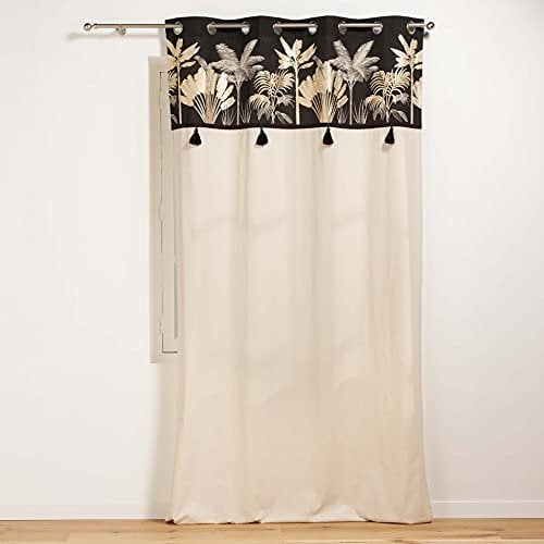 douceur d'intérieur, Rideau à Oeillets (140 x 240 cm) Karaba, Coton Finition Top Imprimé Métallisé et Pompon