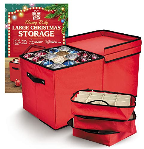 Holiday Cheer Premium Christmas Ornament Storage with 8 Tray – Christmas Storage Container with Dividers Perfect for Holiday Decorations– Fits 128 Holiday Ornaments – Tear-Proof Fabric
