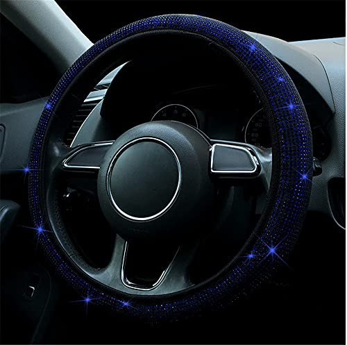 Lenkradbezug Glitzer,Lenkradabdeckung Universal rutschfest Vollrhinestones Lenkradhülle Atmungsaktiv, rutschfest Abdeckung Lenkradschoner Auto-Dekorzubehör für Frauen Mädchen Auto Zubehör (Blau)