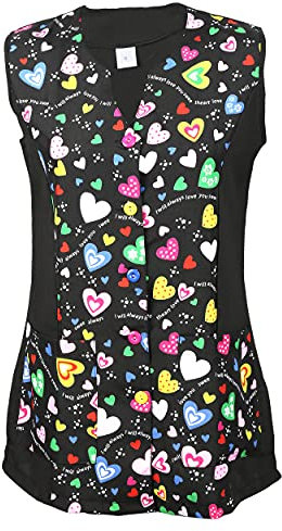Etrexonline Casaca Mujer Sin Mangas con Botón Uniforme Laboral Limpieza Casaca Señora - Estampada Corazón M