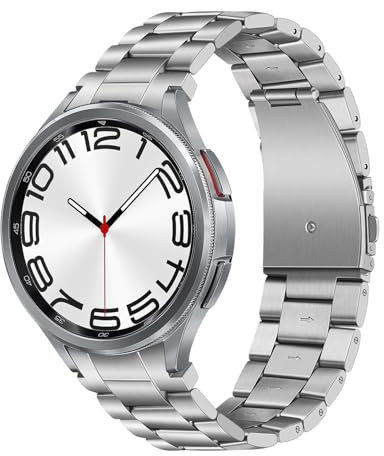 TRUMiRR Metall Armband Kompatibel mit Galaxy Watch 6 40mm 44mm/Watch 6 Classic 43mm 47mm, Knopfleiste Keine Lücke Kein Stift Sport Uhrenarmband für Samsung Galaxy Watch 5 Pro/4 Classic 40mm 44mm