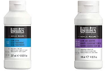 LIQUITEX Professional Gesso trasparente, per preparazione superfici per la pittura, medium, 237 ml & Professional Flow Aid Fluidificante, flacone medio, 118 ml