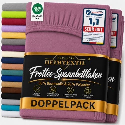 EXKLUSIV HEIMTEXTIL Frottee Spannbettlaken Marke Doppelpack 90 x 200 cm 80% Baumwolle, 20% Polyester Öko - Tex Zertifiziert, Markenqualität, Matratzenhöhe bis 25 cm, Lila